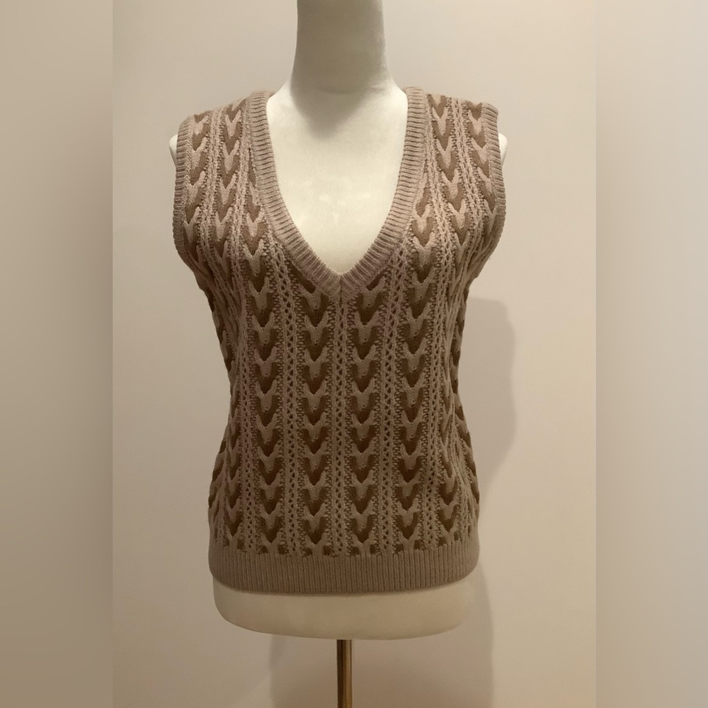 NWT Heartloom Phoenix Mocca V-Neck Herringbone Knit Vest S